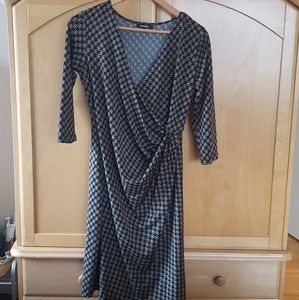 George houndstooth faux wrap 3/4 sleeve dress